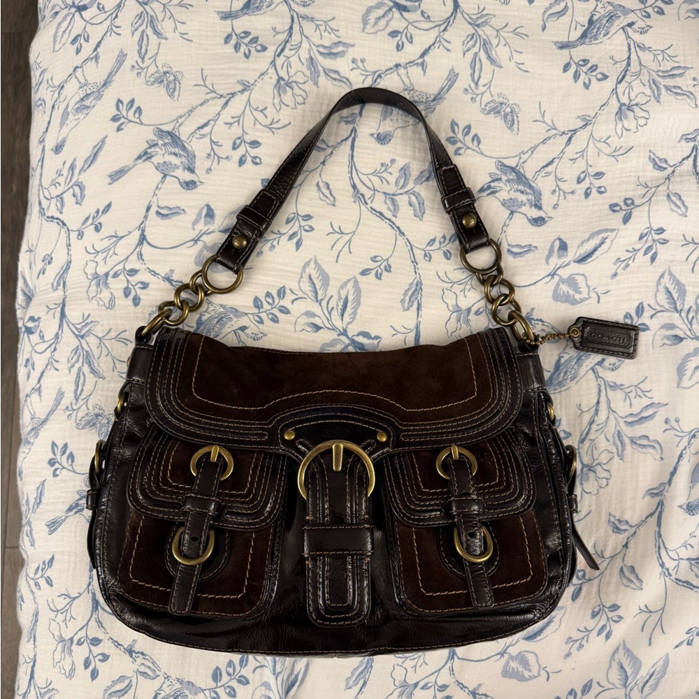 Coach Dark Brown Patent Suede Garcia Legacy 65th anniversary Shoulder Bag